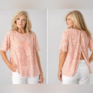 ⭐️NWT,BCBGeneration, Soft Pink Sheer Lace Top, Gorgeous Crossed, Lose-Back, S